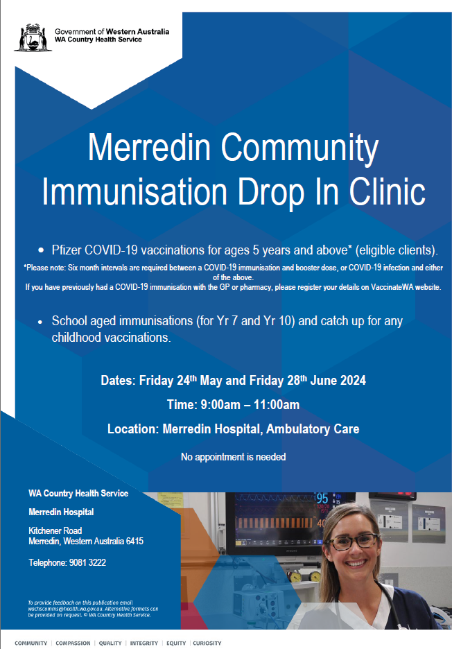 Merredin Community Immunisation Clinics  Friday24th May & Friday 28th