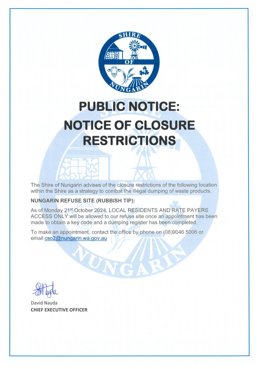 Public Notice: Refuse Site Closure Restrictions