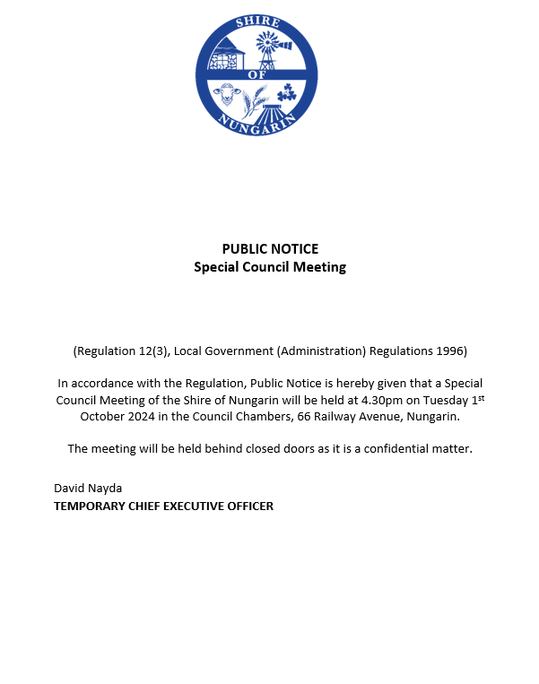 Public Notice - Special Council Meeting!!