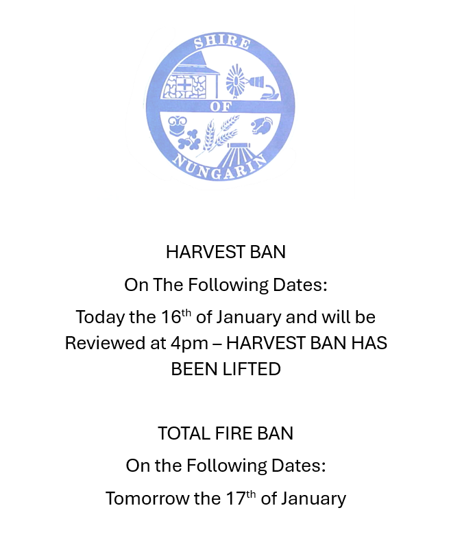 Harvest Ban and Total Fire Ban